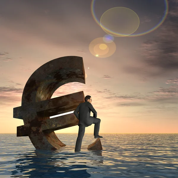 Simbolo euro e affondamento dell'uomo d'affari — Foto Stock