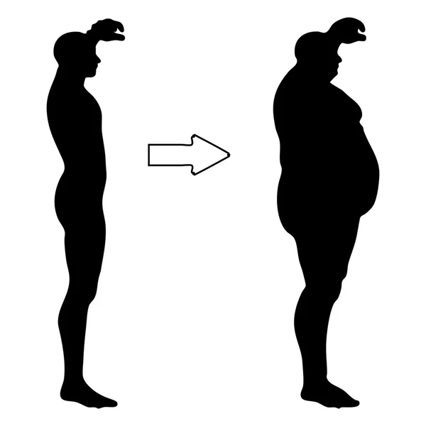 概念または概念 3 d 脂肪肥満 vs スリム フィット白背景に分離された若い男のシルエットの筋肉とダイエット — ストック写真
