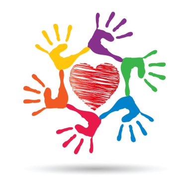 Kavram ya da kavramsal kırmızı kalp sembol çocuk insan eli ile spiral veya beyaz arka plan üzerinde izole daire yazdırır