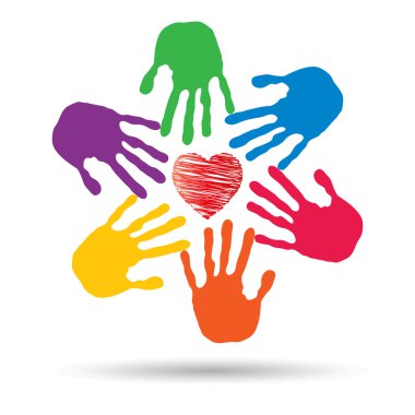 Kavram ya da kavramsal kırmızı kalp sembol çocuk insan eli ile spiral veya beyaz arka plan üzerinde izole daire yazdırır