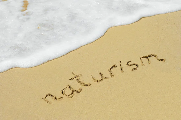 Text handgeschrieben auf Sand — Stockfoto