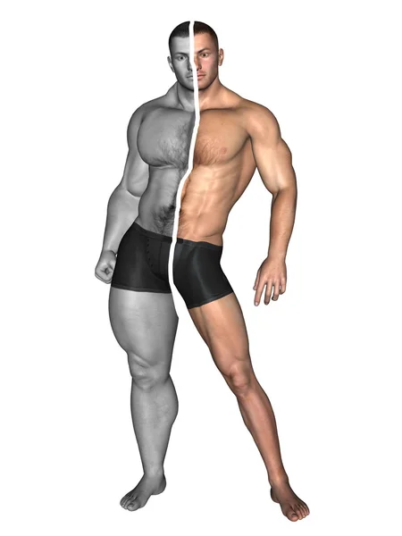 Man bodybuilder voor en na — Stockfoto