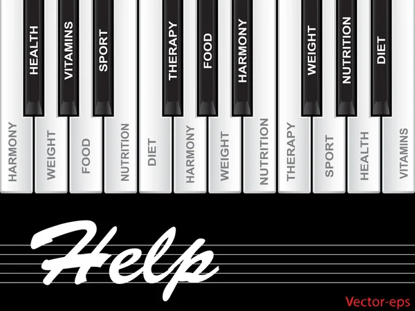 Aiuto pianoforte parola nube — Vettoriale Stock