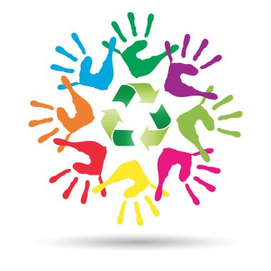 Kavramsal daire veya boyalı el yeşil geri dönüşüm sembolü beyaz arka plan üzerinde izole ekoloji ile yapılmış sarmal