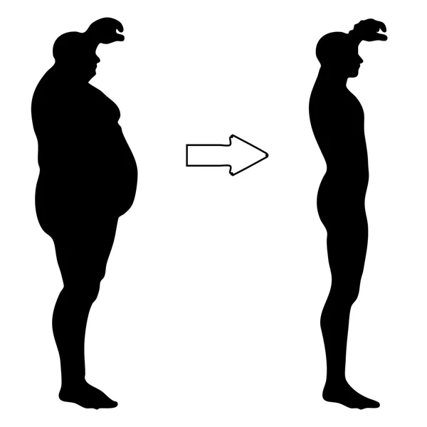 概念 3d 肥胖超重 vs 苗条适合年轻人剪影孤立在白色背景上的肌肉的饮食 — 图库照片