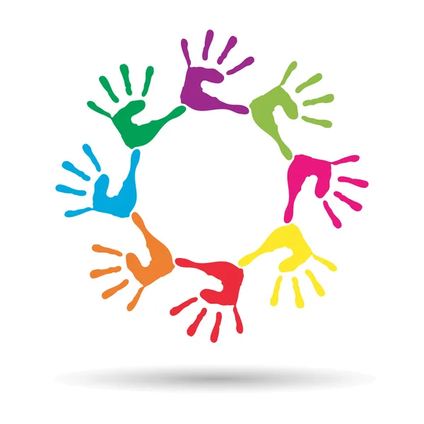 Conceito ou círculo conceitual ou conjunto em espiral feito de mãos humanas coloridas pintadas isoladas em fundo branco — Fotografia de Stock