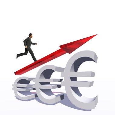 Euro simgesi üzerinde atlama işadamı