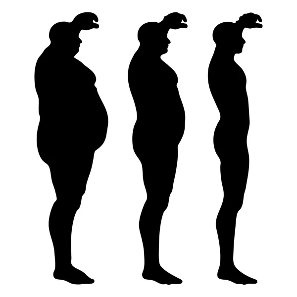 概念または概念 3 d 脂肪肥満 vs スリム フィット白背景に分離された若い男のシルエットの筋肉とダイエット — ストック写真