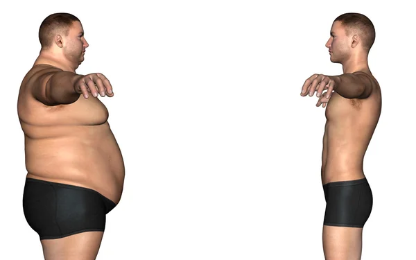 Tłuszcz kontra nadwagą szczupły mężczyzna — Zdjęcie stockowe