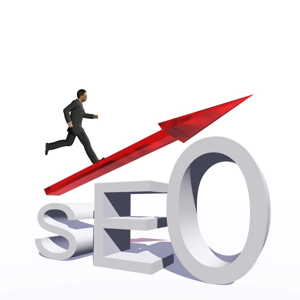 Businessman jumping over a seo symbol — Stock Photo, Image