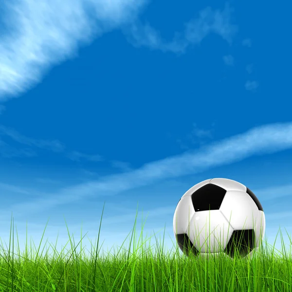 Ballon de football dans l'herbe du terrain — Photo