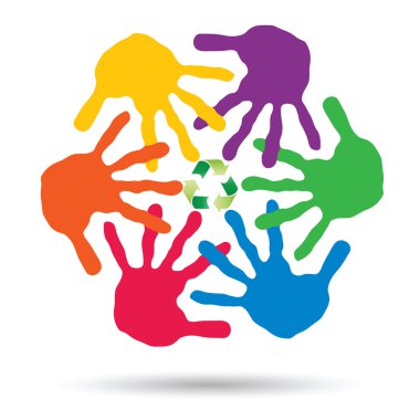 human hands with  recycle symbol