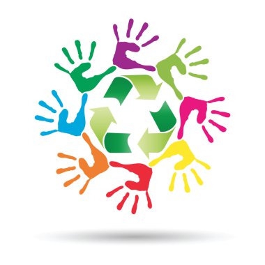 human hands with  recycle symbol