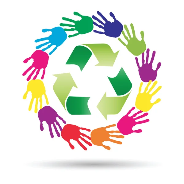 Mãos humanas com símbolo de reciclagem — Fotografia de Stock