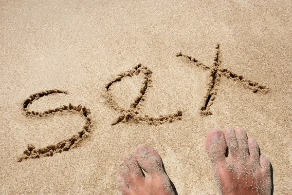 Sex auf Sand geschrieben — Stockfoto