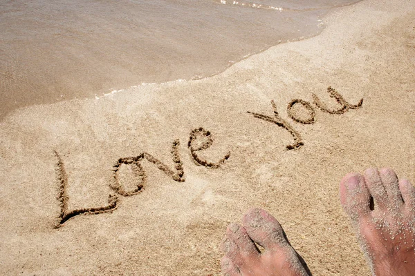 Love you written on sand — Stock Photo, Image