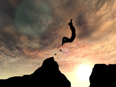 adam uçurum boşluk atlar.