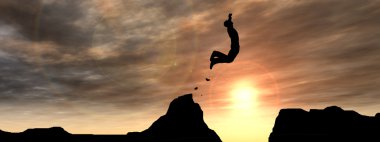 adam uçurum boşluk atlar.