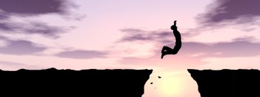 adam uçurum boşluk atlar.