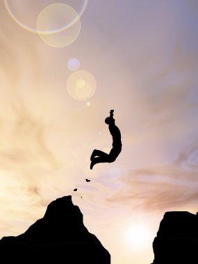 adam uçurum boşluk atlar.