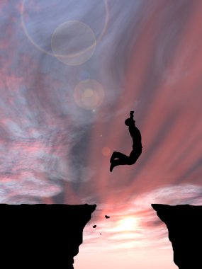 adam uçurum boşluk atlar.