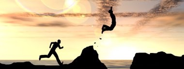 işadamı uçurumdan su boşluğu atlar.