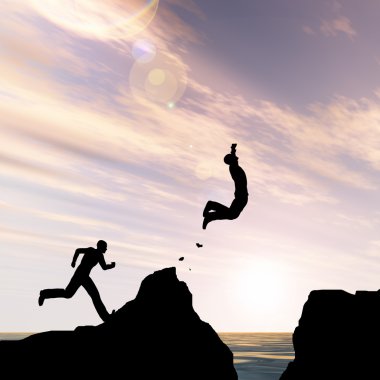 işadamı uçurumdan su boşluğu atlar.