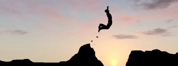 男はギャップを飛び越える崖の上から — ストック写真