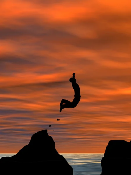 Man jumps from cliff over gap — Stock Photo, Image