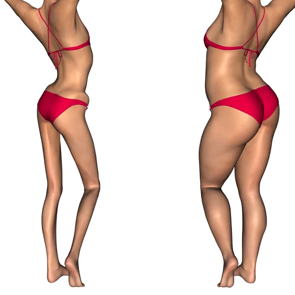 Mulher sobrepeso vs ajuste saudável — Fotografia de Stock