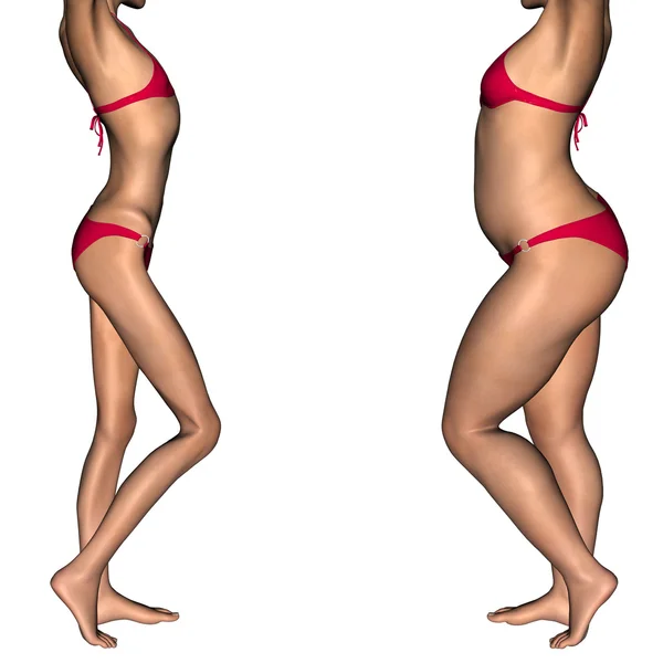 Wanita kelebihan berat badan vs sehat — Stok Foto