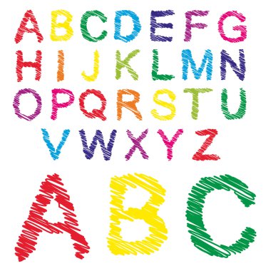 Kavram veya kavramsal kümesi veya renkli el yazısı, kroki veya karalama yazı tipi beyaz arka plan üzerinde izole topluluğu