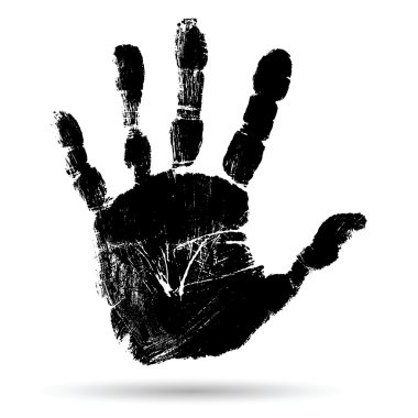 Concept or conceptual cute black paint human hand or handprint of child isolated on white background