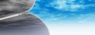 Kavram ya da kavramsal 3d soyut fermuar gelen dramatik karanlık bulutlu gökyüzü güneşli yaz mavi gökyüzü bulutlu için arka plan afiş