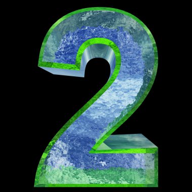 Concept conceptual 3D blue and green water or ice font part of set or collection isolated on black background for whinter