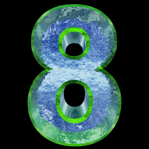 Концепция концептуальной 3D синей и зеленой воды или шрифта льда часть набора или коллекции изолированы на черном фоне для whinter — стоковое фото
