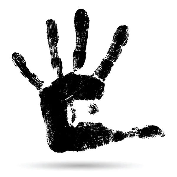 Concept or conceptual cute black paint human hand or handprint of child isolated on white background — Stock Photo, Image