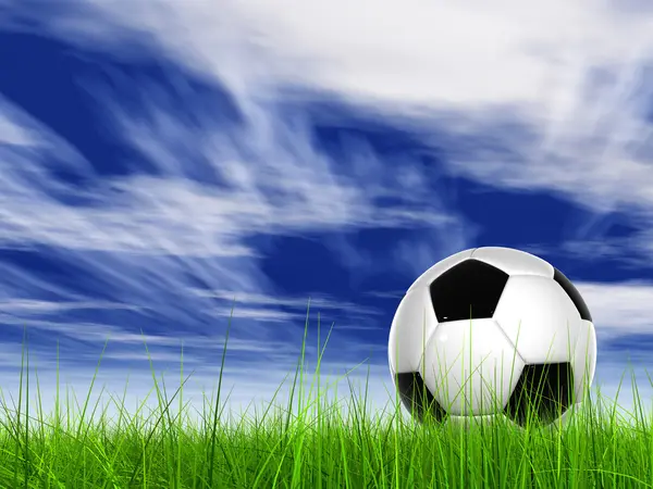 Ballon de football dans l'herbe fraîche — Photo