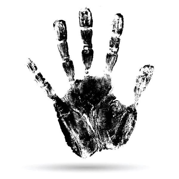 Concept or conceptual cute black paint human hand or handprint of child isolated on white background — Stock Photo, Image