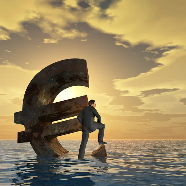 Euro symbol and  businessman sinking — Stock Photo, Image