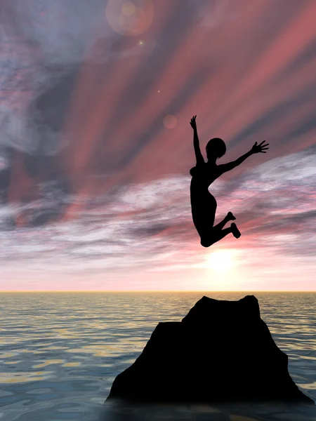 Woman  silhouette jumping — Stock Photo, Image