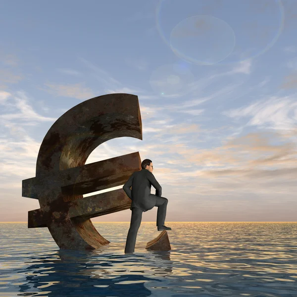 Simbolo euro e affondamento dell'uomo d'affari — Foto Stock