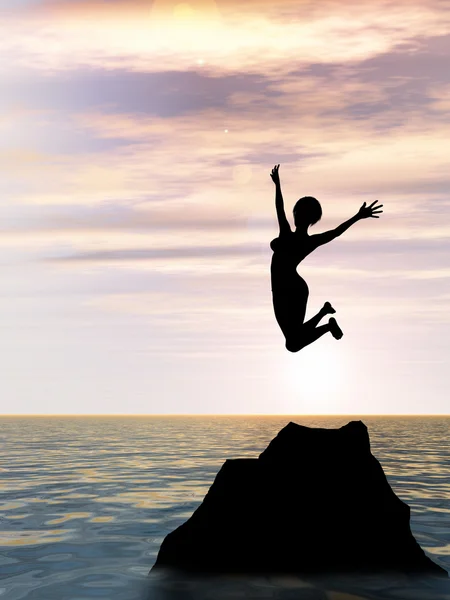 Woman  silhouette jumping — Stock Photo, Image