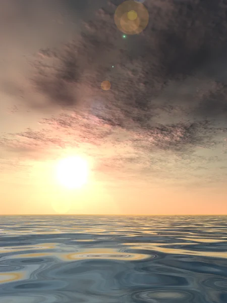 En vacker havsutsikt med vatten och vågor och en himmel med moln vid solnedgången — Stockfoto