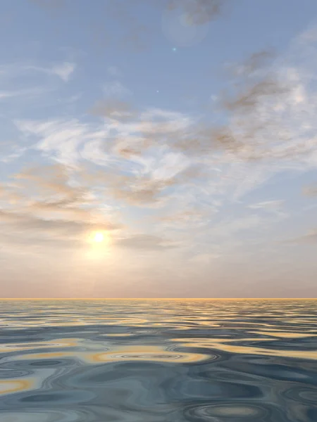 En vacker havsutsikt med vatten och vågor och en himmel med moln vid solnedgången — Stockfoto