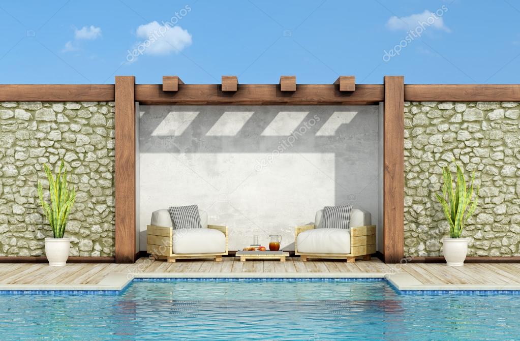 Rilassarsi in un giardino con piscina — foto stock © archideaphoto ... Giardini con piscina foto