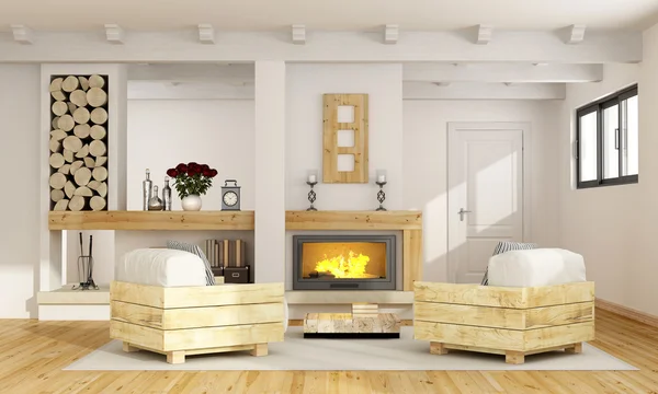 Rustic room with fireplace — Stock Photo, Image