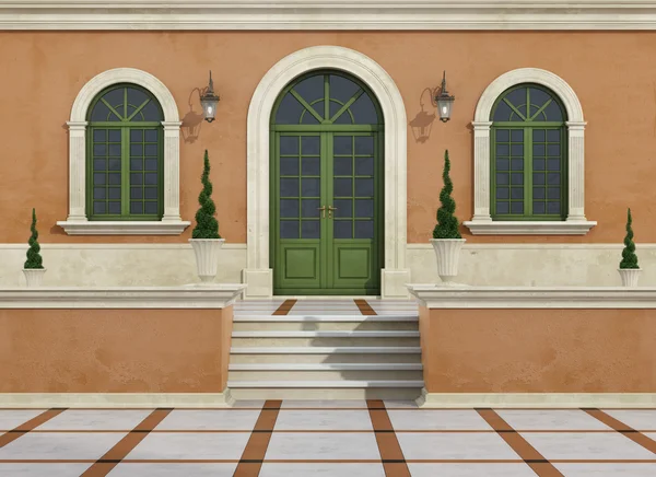 Eingang einer klassischen Villa im Freien — Stockfoto