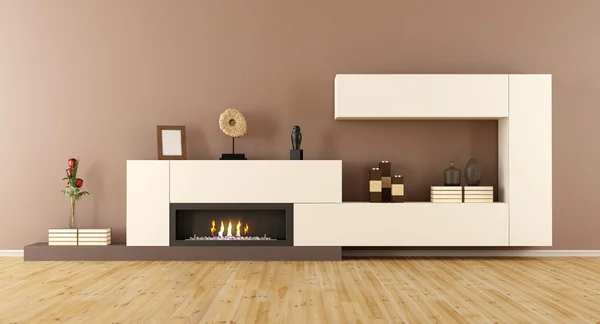 Minimalist living room with  fireplace — Stock Photo, Image