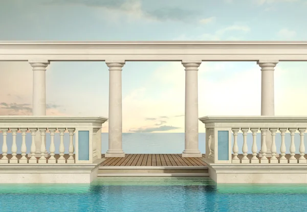Luxury swimming pool with balustrade and colonnade — Stock Photo, Image
